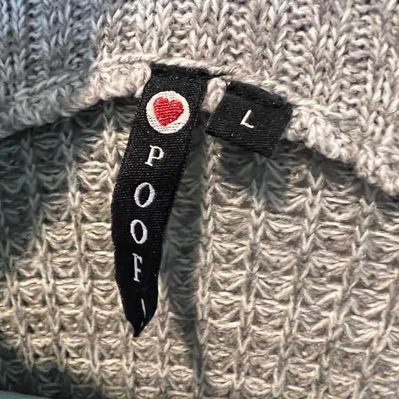 POOF! Gray Asymmetrical Zip Sweater Foldover Collar Moto Knit L - Picture 3 of 5